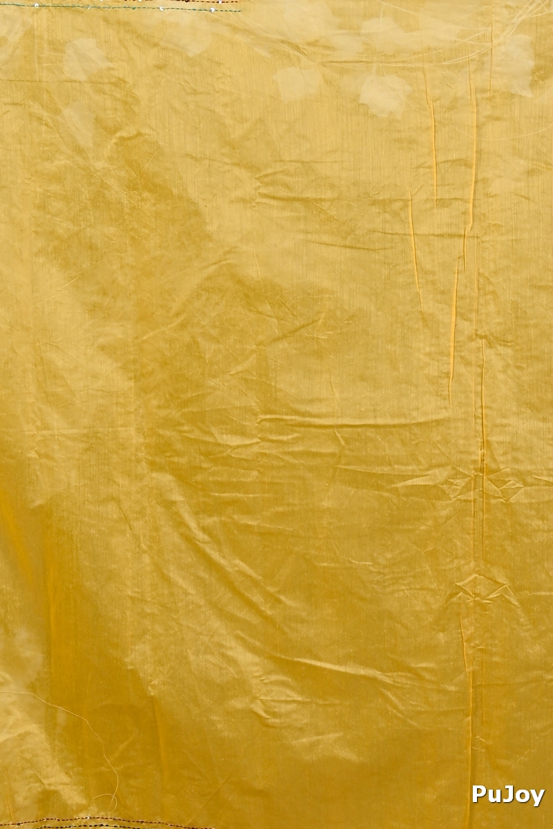 Yellow Cotton Blend Dayki Kantha Stitch Saree (1903)