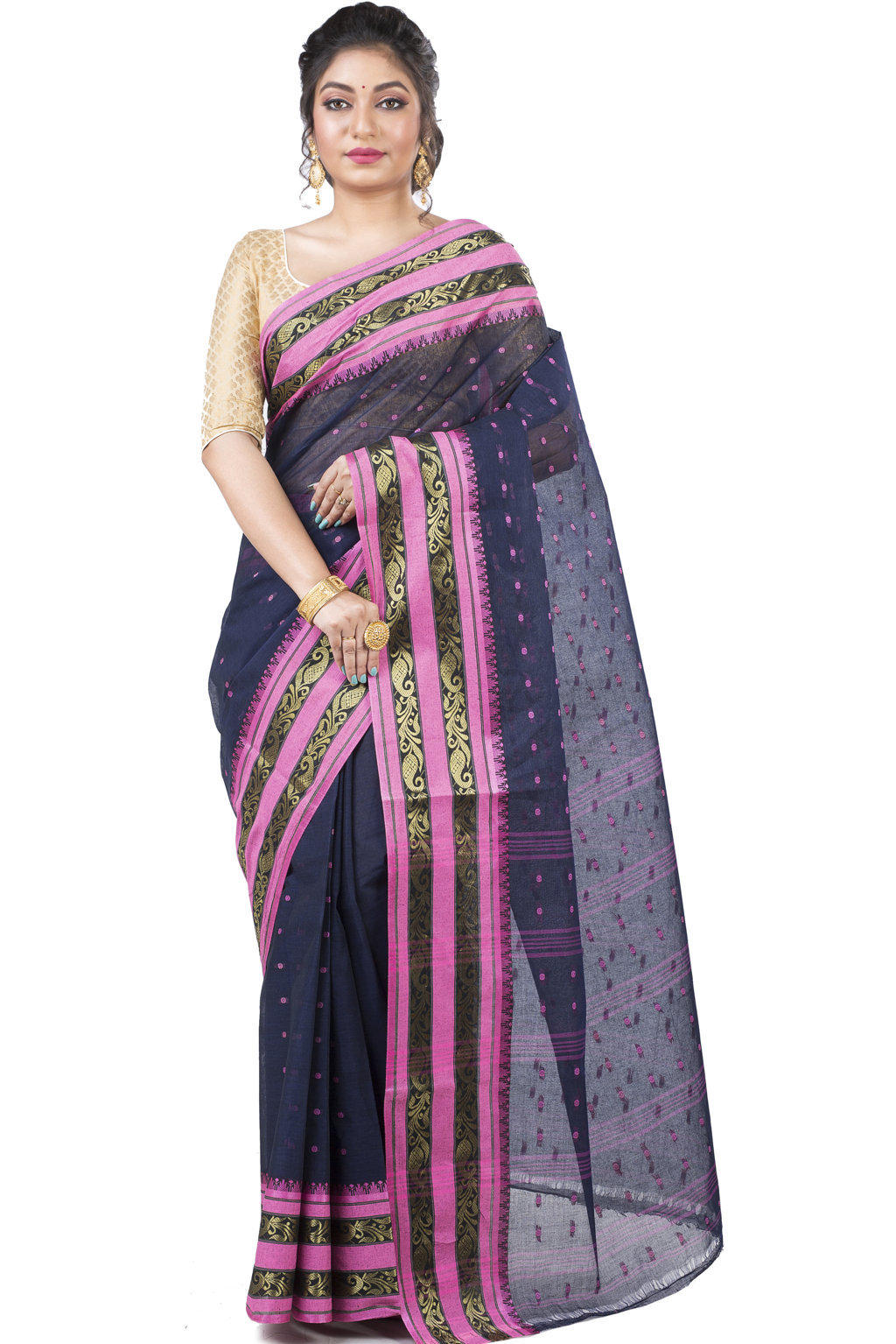 Beige Pure Cotton Alpona Tant Saree (191)
