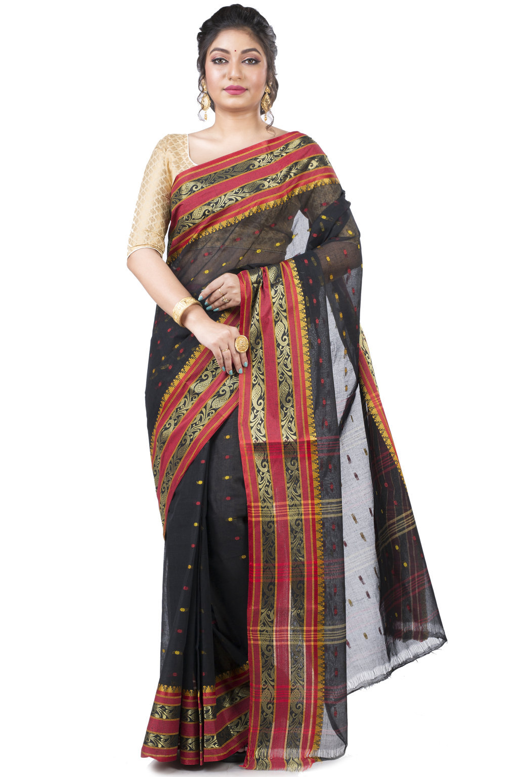 Beige Pure Cotton Alpona Tant Saree (192)