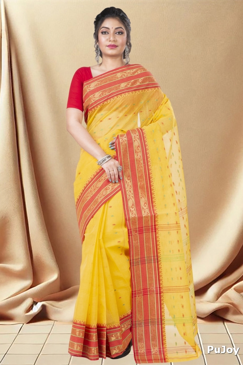 Beige Pure Cotton Alpona Tant Saree (193)