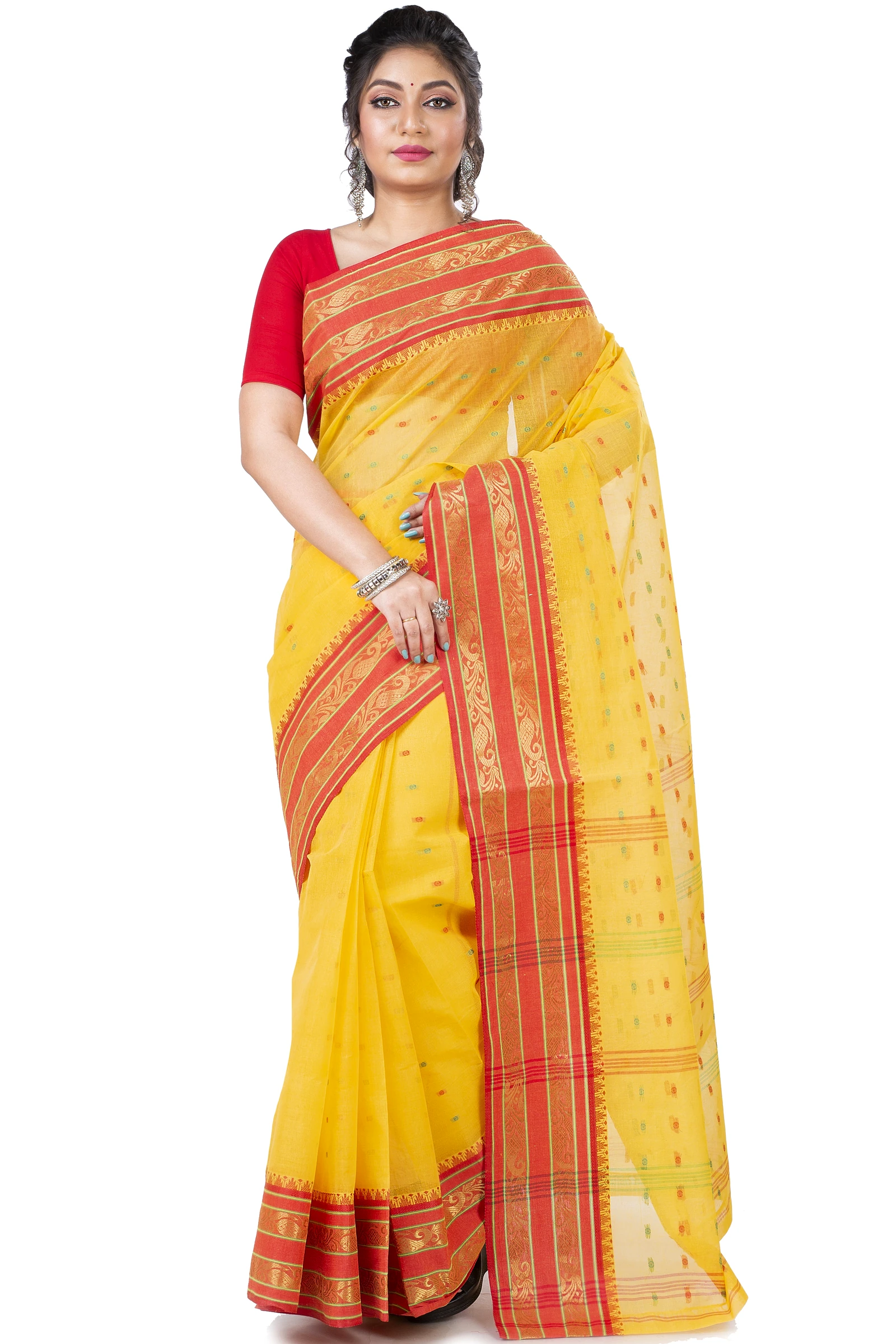 Beige Pure Cotton Alpona Tant Saree (193)