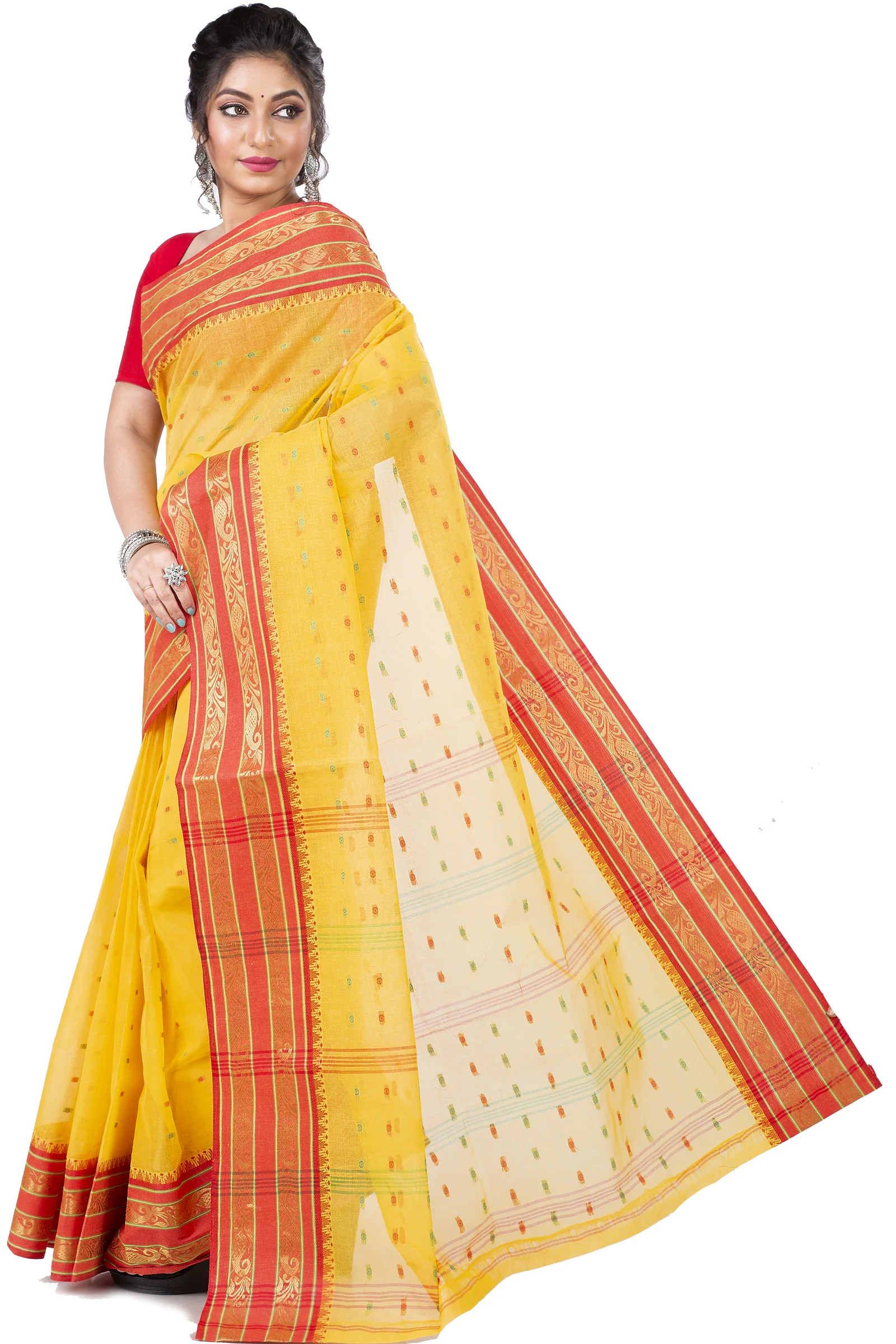 Beige Pure Cotton Alpona Tant Saree (193)