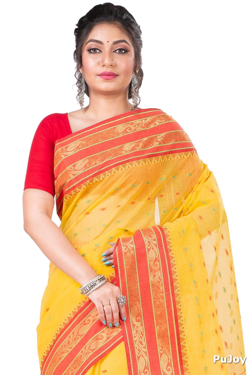 Beige Pure Cotton Alpona Tant Saree (193)