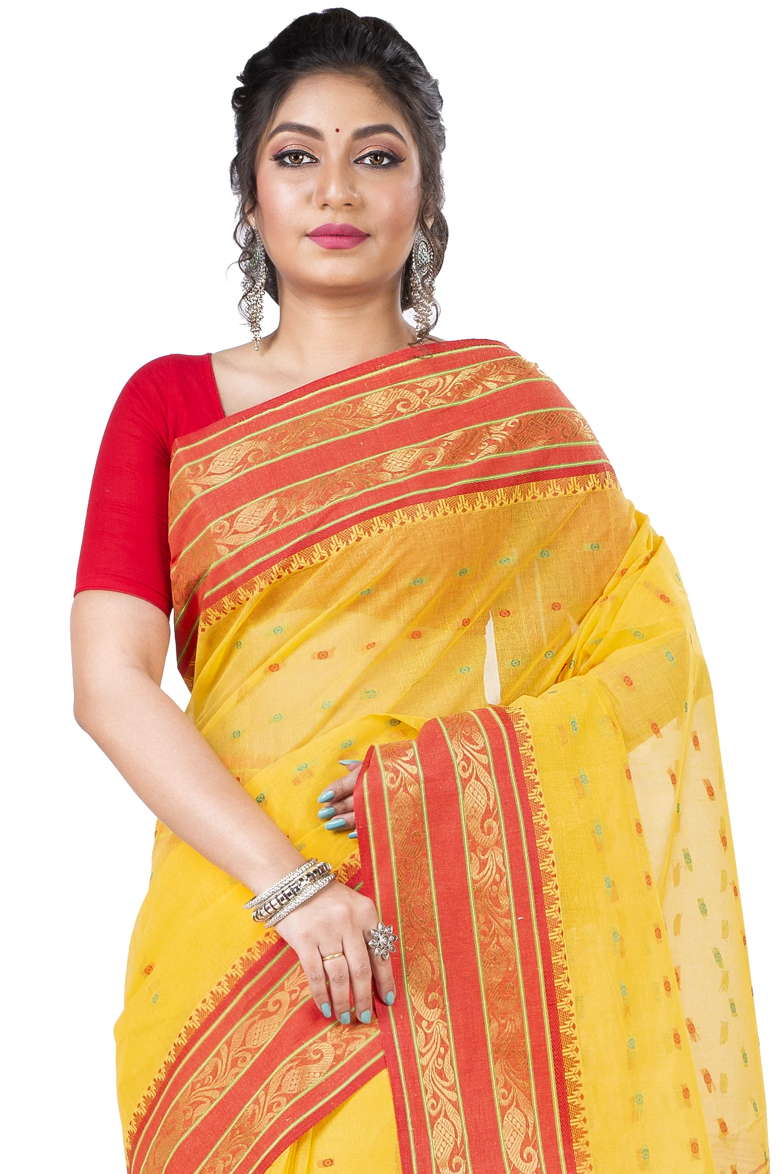 Beige Pure Cotton Alpona Tant Saree (193)