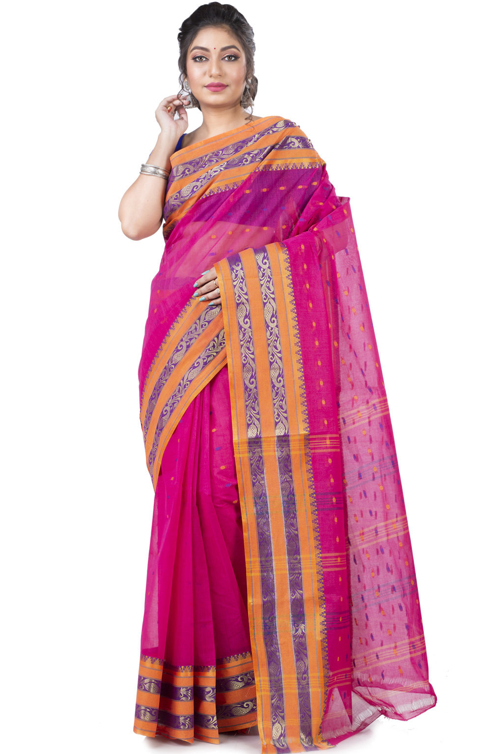 Beige Pure Cotton Alpona Tant Saree (194)