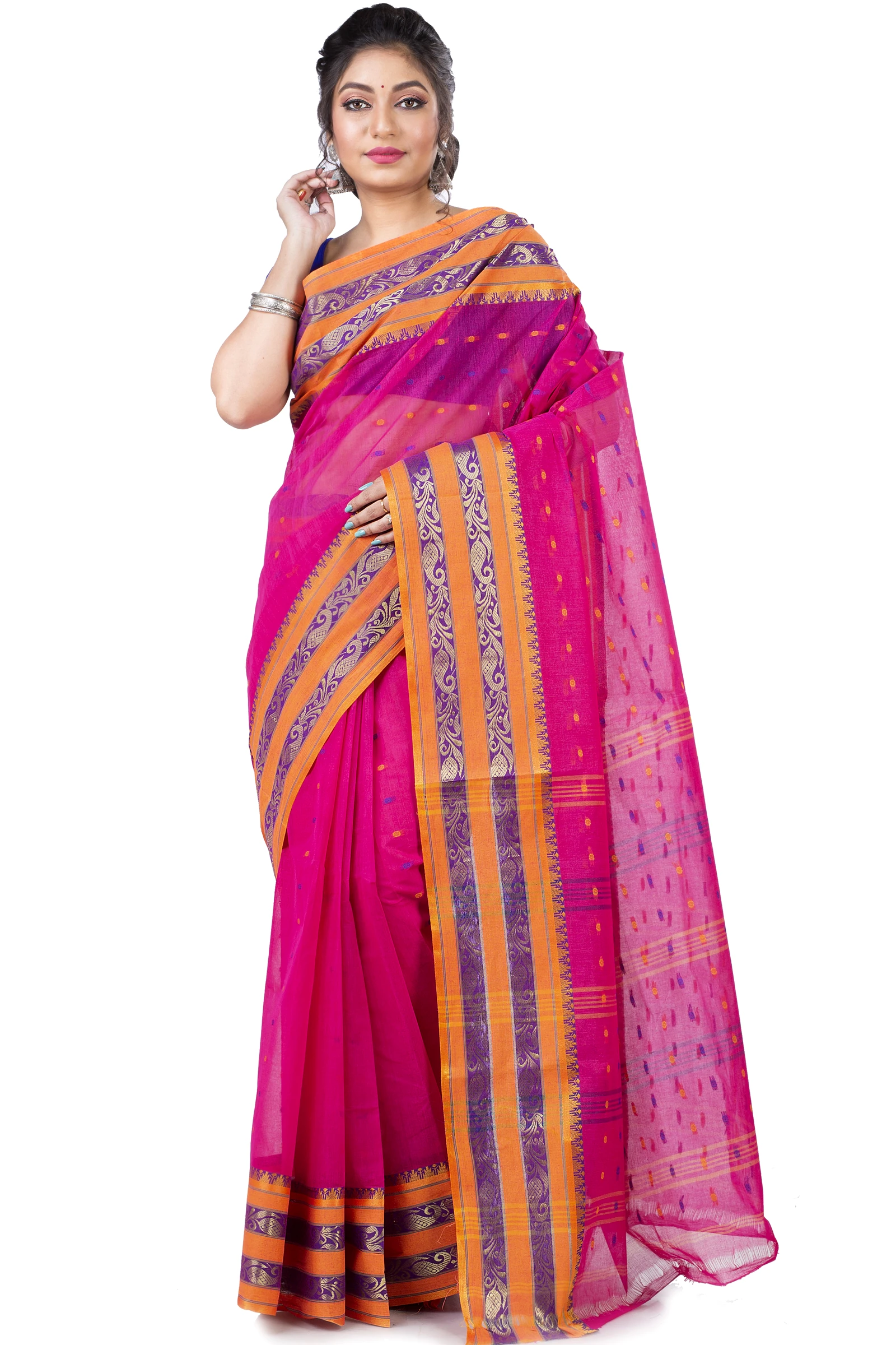 Beige Pure Cotton Alpona Tant Saree (194)