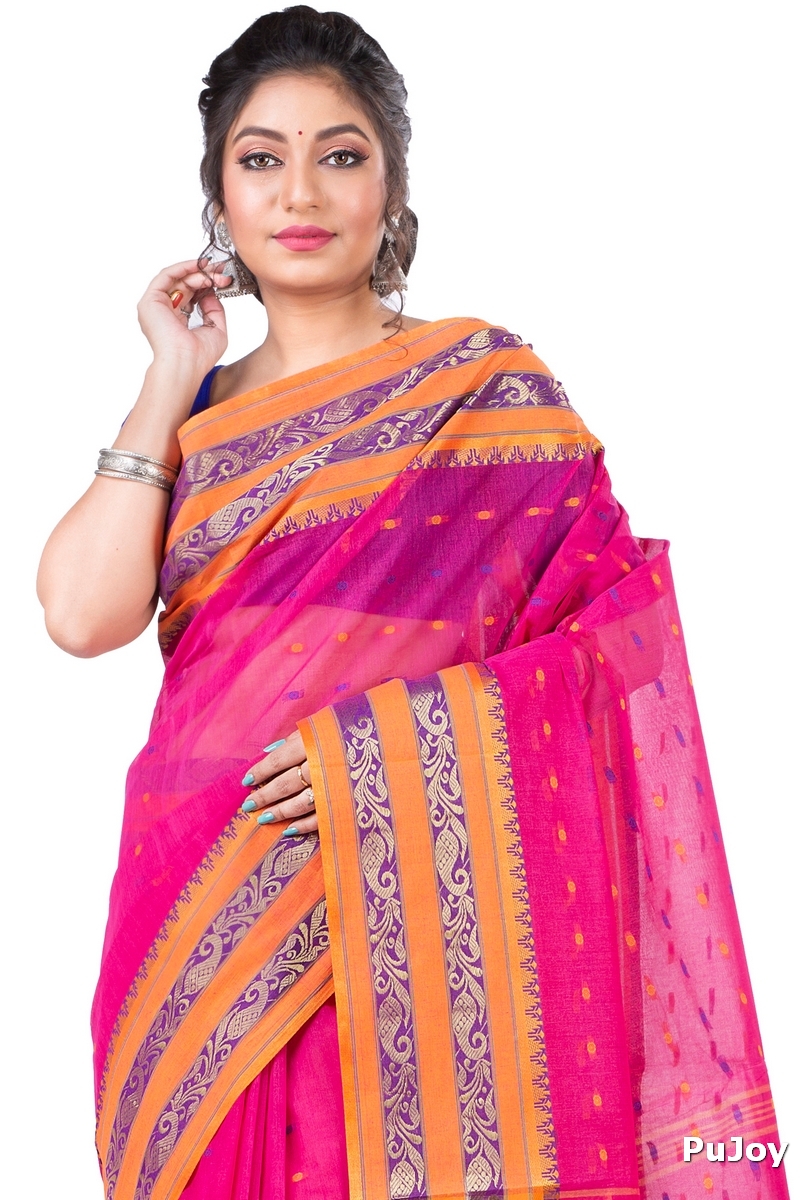 Beige Pure Cotton Alpona Tant Saree (194)