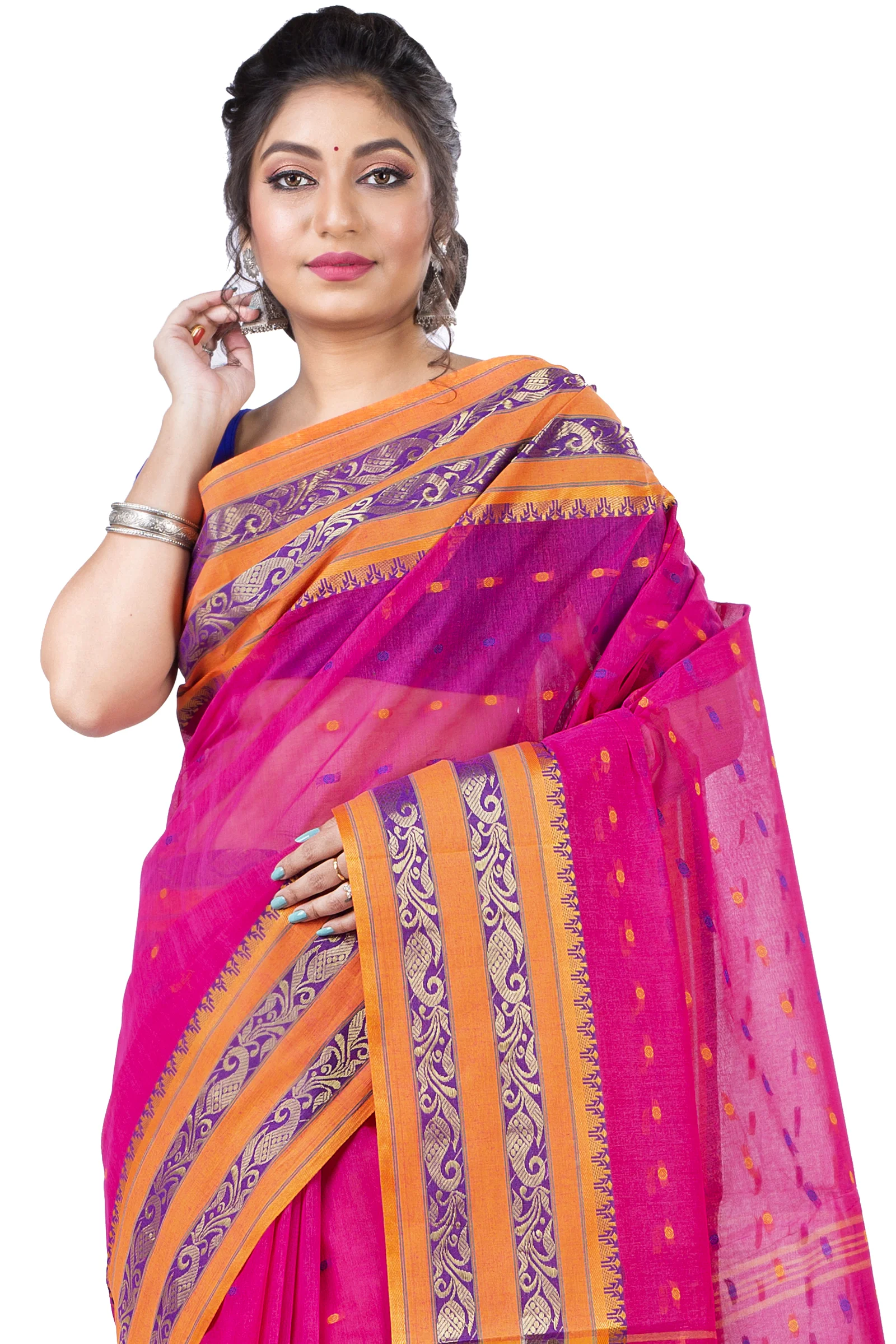 Beige Pure Cotton Alpona Tant Saree (194)
