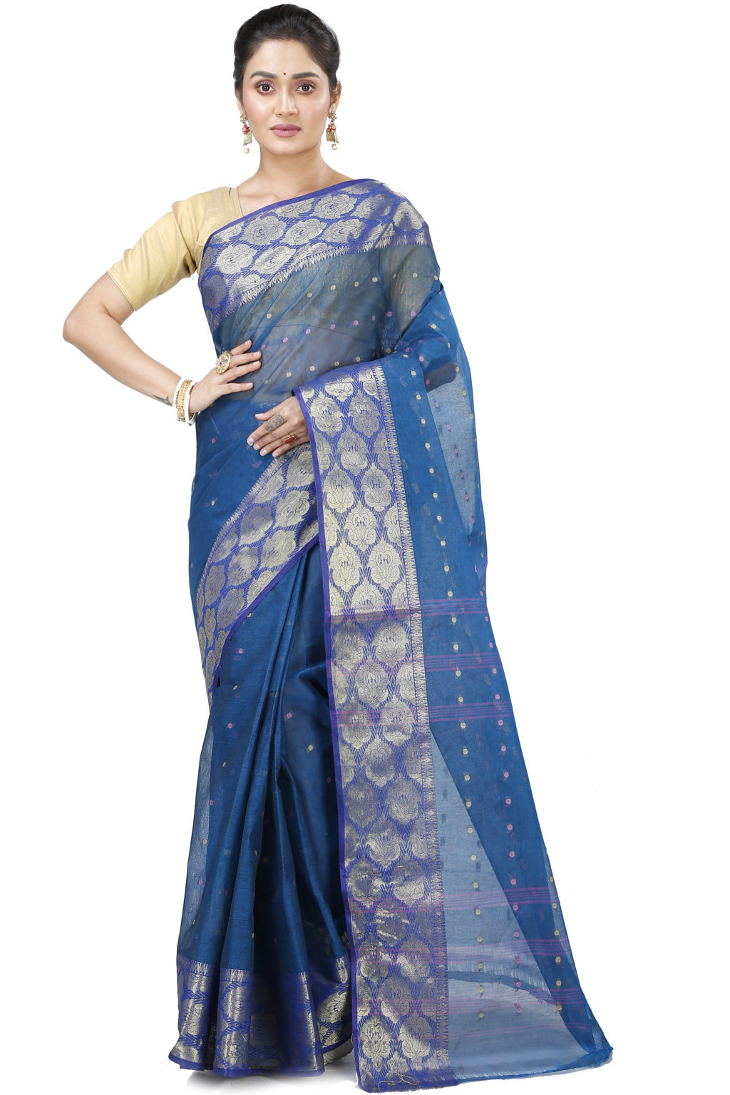 Night Blue Pure Cotton Asmani Tant Saree (195)