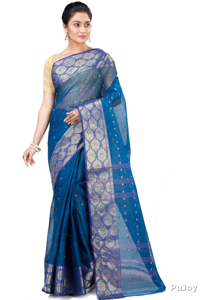 Night Blue Pure Cotton Asmani Tant Saree (195)