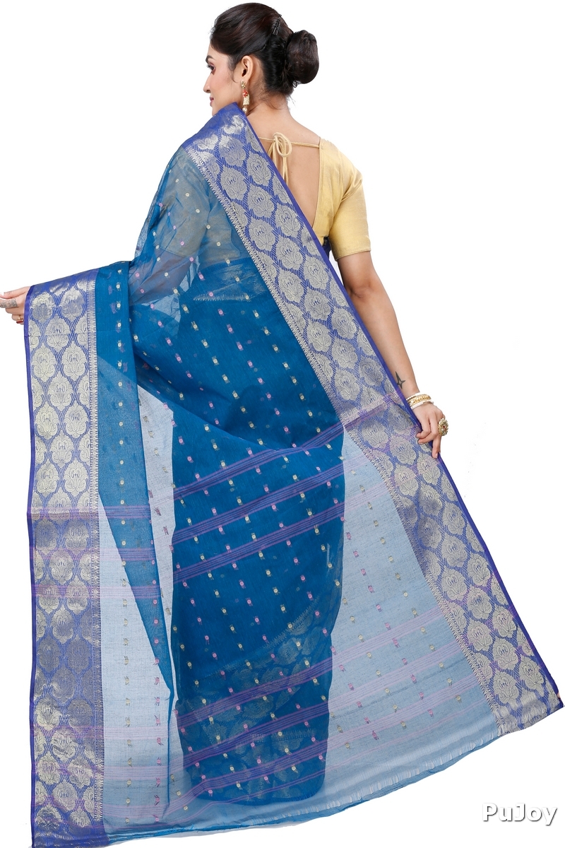 Night Blue Pure Cotton Asmani Tant Saree (195)
