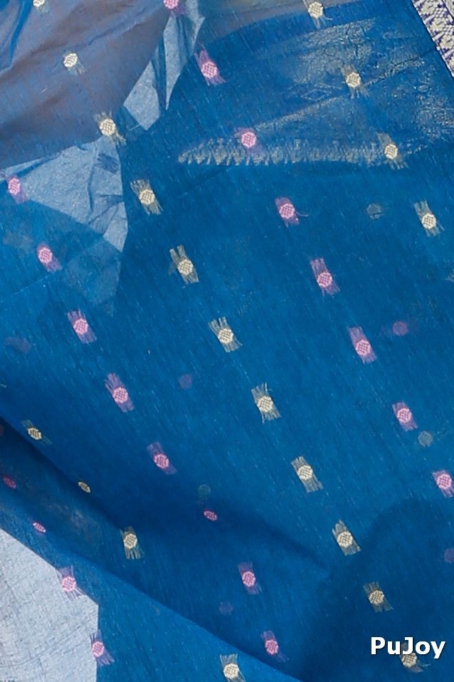 Night Blue Pure Cotton Asmani Tant Saree (195)
