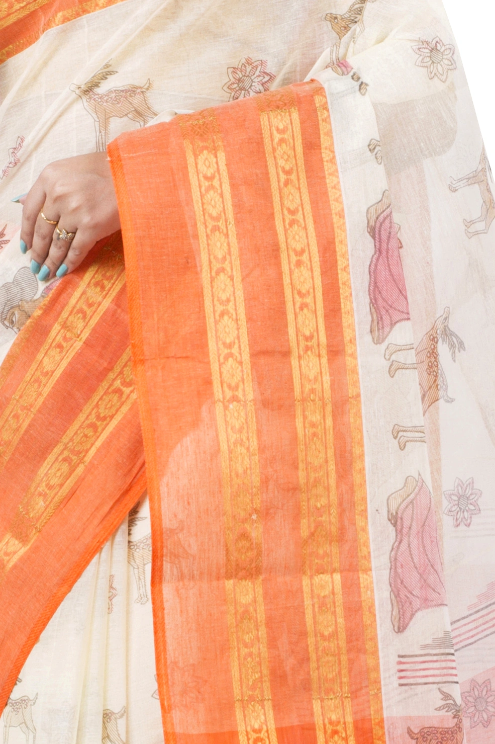 Orange Pure Cotton Sakuntala Tant Saree Print (1955)