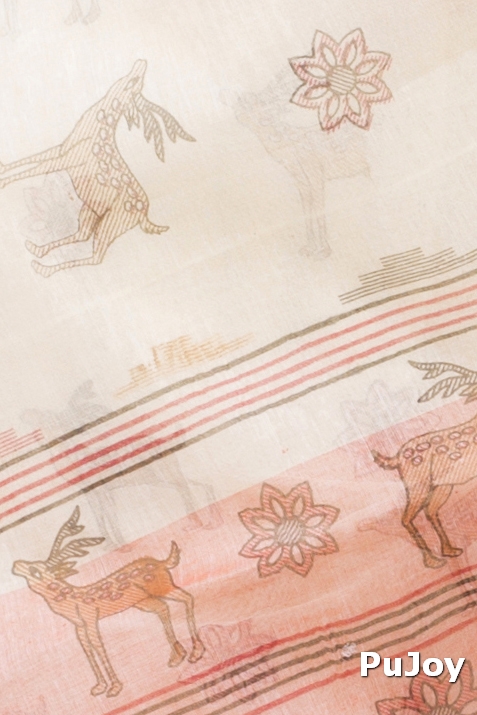 Orange Pure Cotton Sakuntala Tant Saree Print (1955)