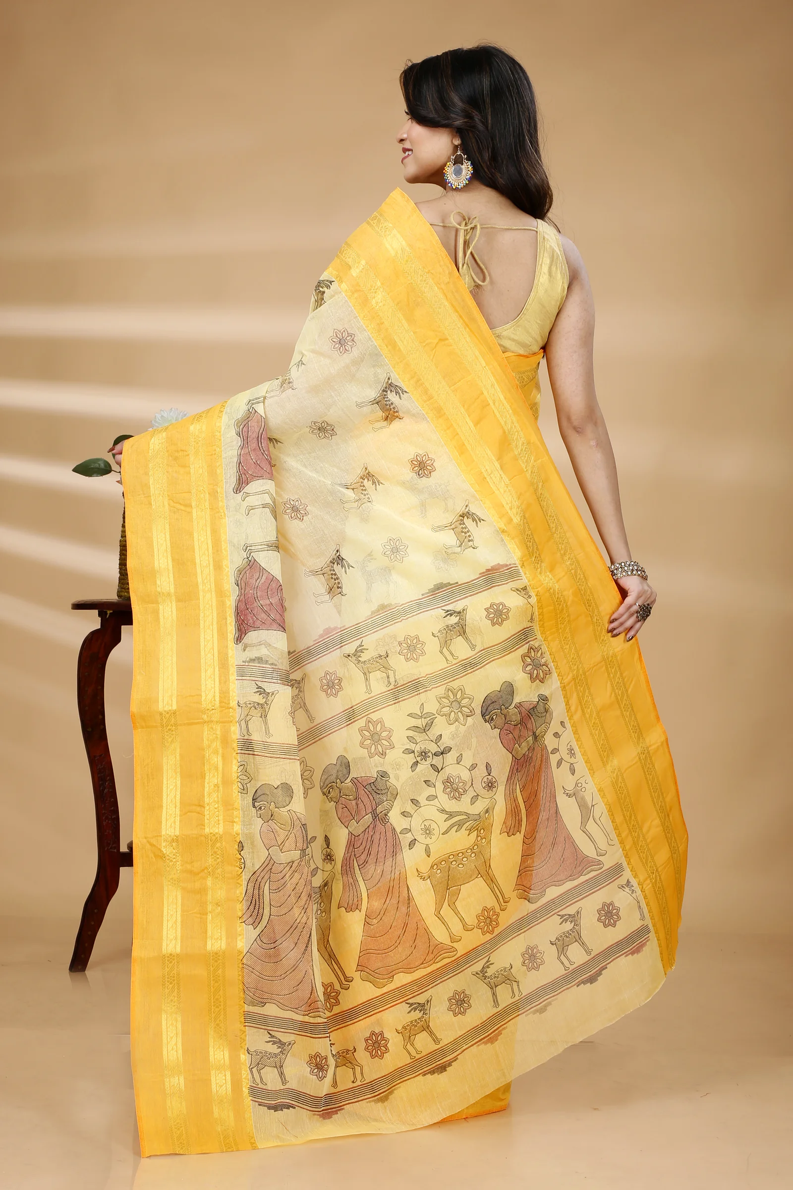 Yellow Pure Cotton Sakuntala Tant Saree Print (1956)