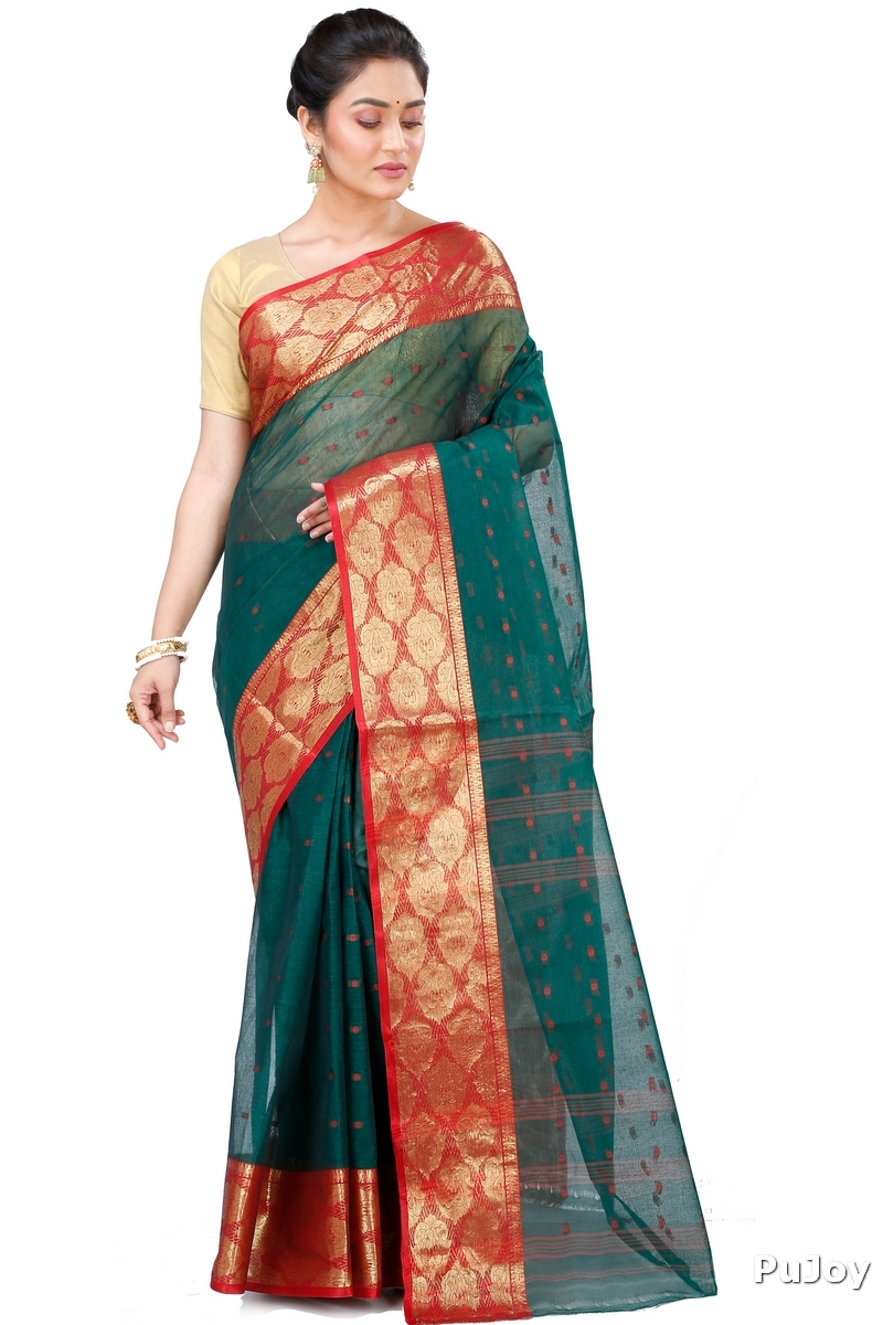 Dark Green Pure Cotton Asmani Tant Saree (196)