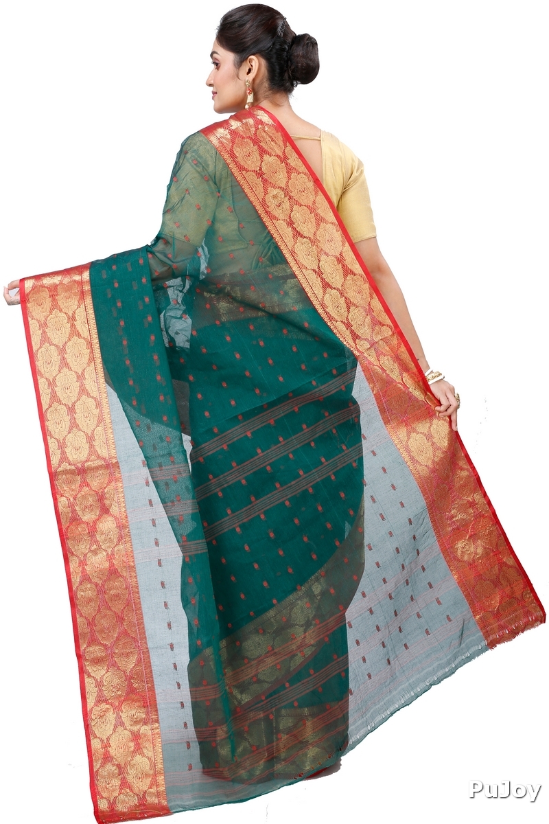 Dark Green Pure Cotton Asmani Tant Saree (196)