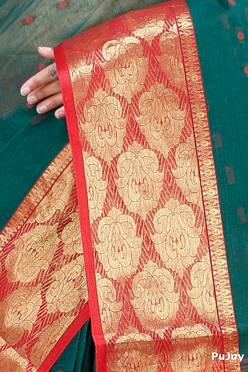 Dark Green Pure Cotton Asmani Tant Saree (196)