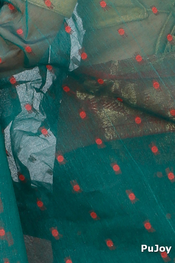 Dark Green Pure Cotton Asmani Tant Saree (196)