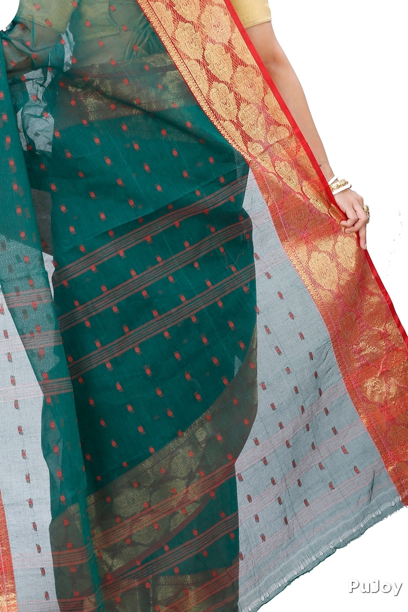 Dark Green Pure Cotton Asmani Tant Saree (196)