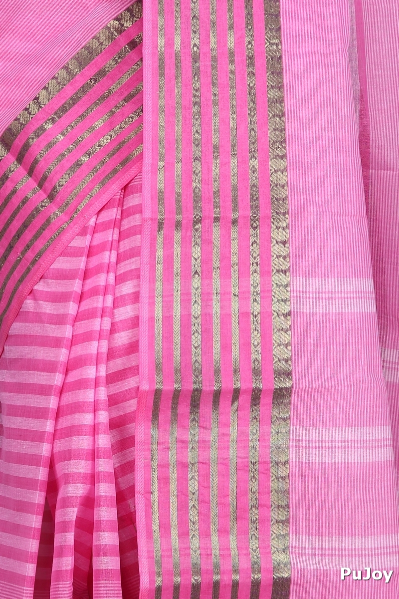 Pink Pure Cotton Zori Border Tant Saree (1963)