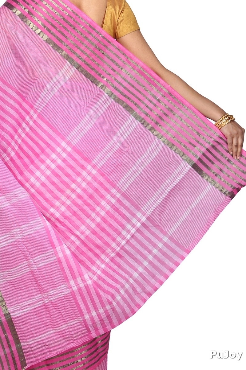 Pink Pure Cotton Zori Border Tant Saree (1963)
