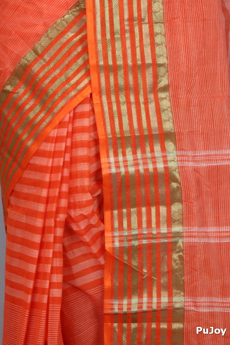 Orange Pure Cotton Zori Border Tant Saree (1966)