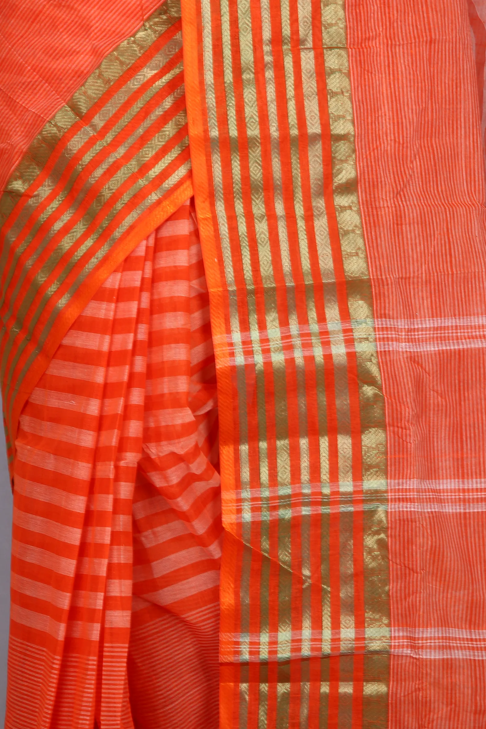Orange Pure Cotton Zori Border Tant Saree (1966)