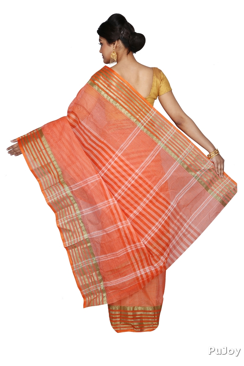 Orange Pure Cotton Zori Border Tant Saree (1966)
