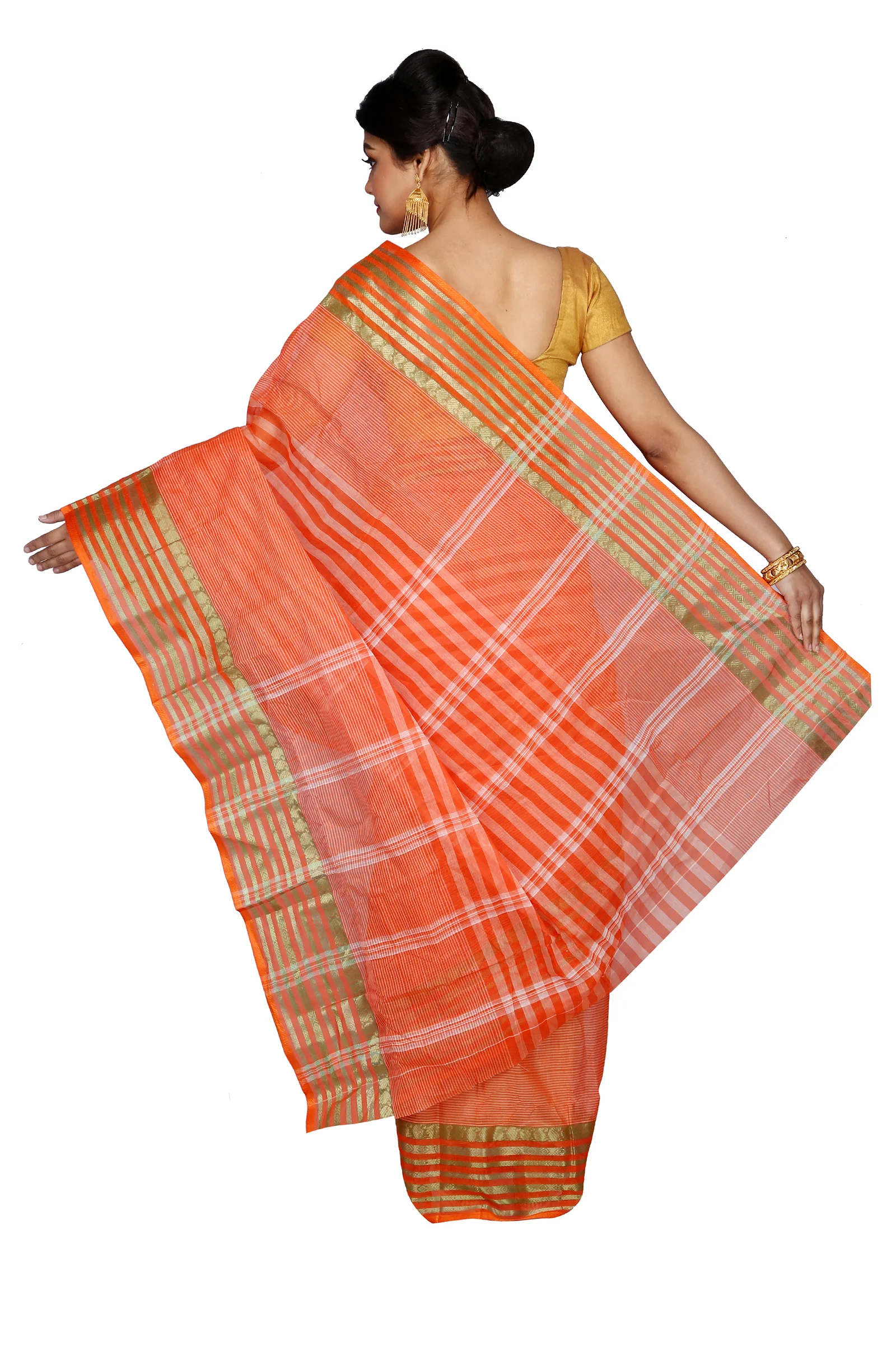 Orange Pure Cotton Zori Border Tant Saree (1966)