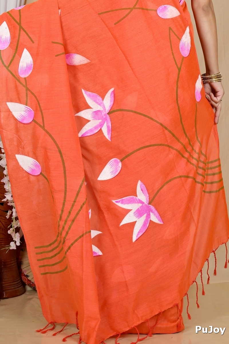 Orange Pure Cotton Kamal Hand Painted Saree (1974)