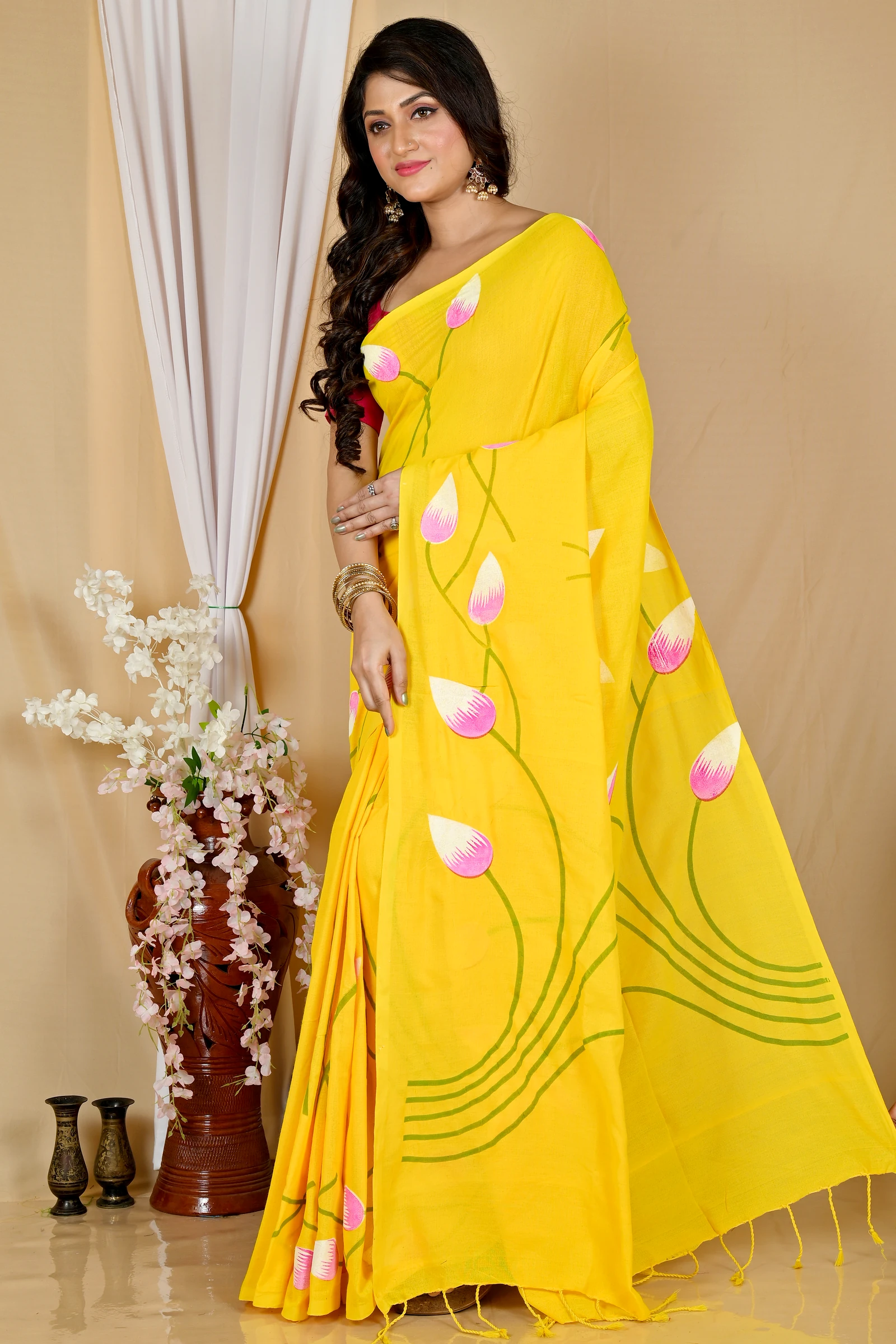 Yellow Pure Cotton Kamal Hand Painted Saree (1975)