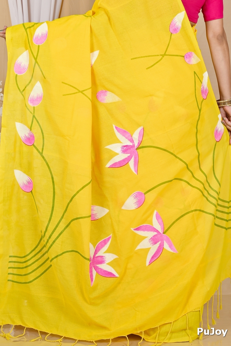 Yellow Pure Cotton Kamal Hand Painted Saree (1975)