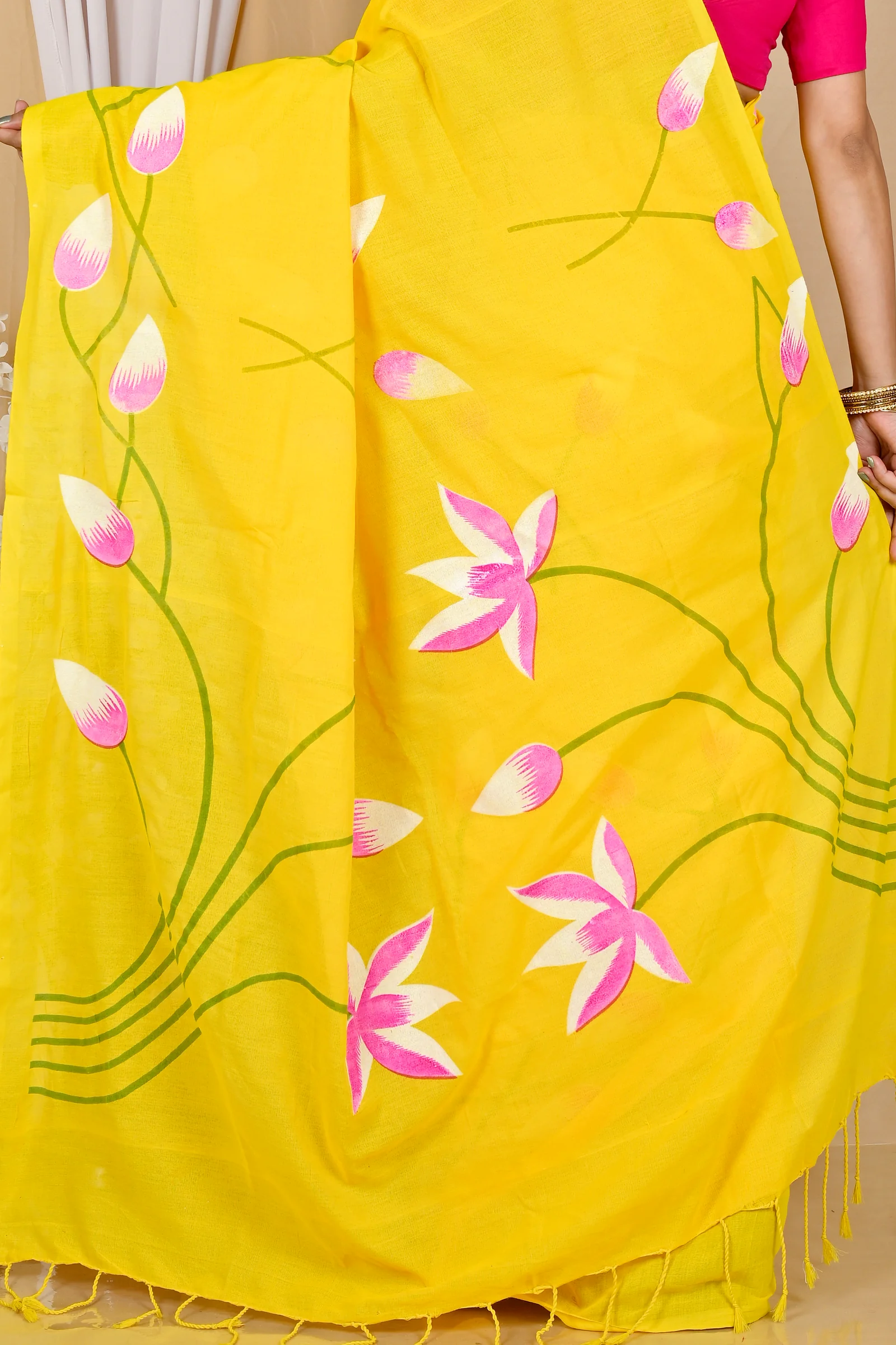 Yellow Pure Cotton Kamal Hand Painted Saree (1975)