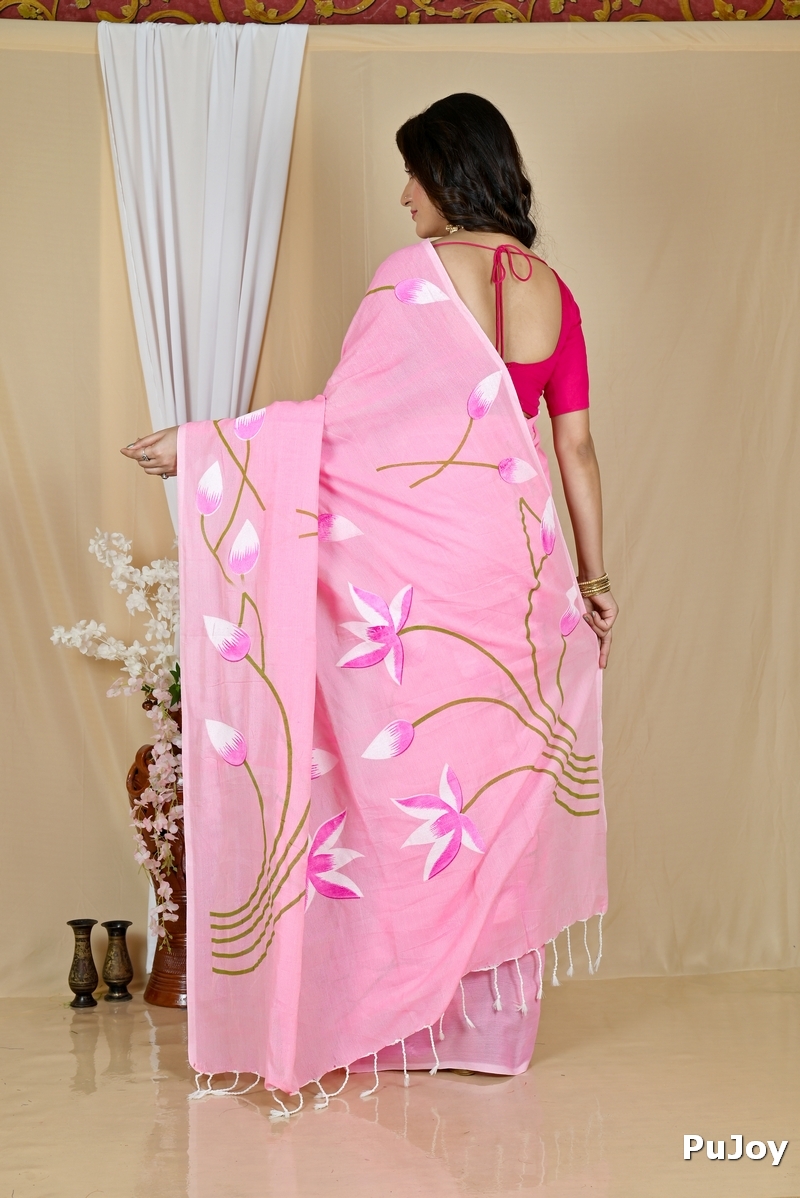 Pink Pure Cotton Kamal Hand Painted Saree (1976)