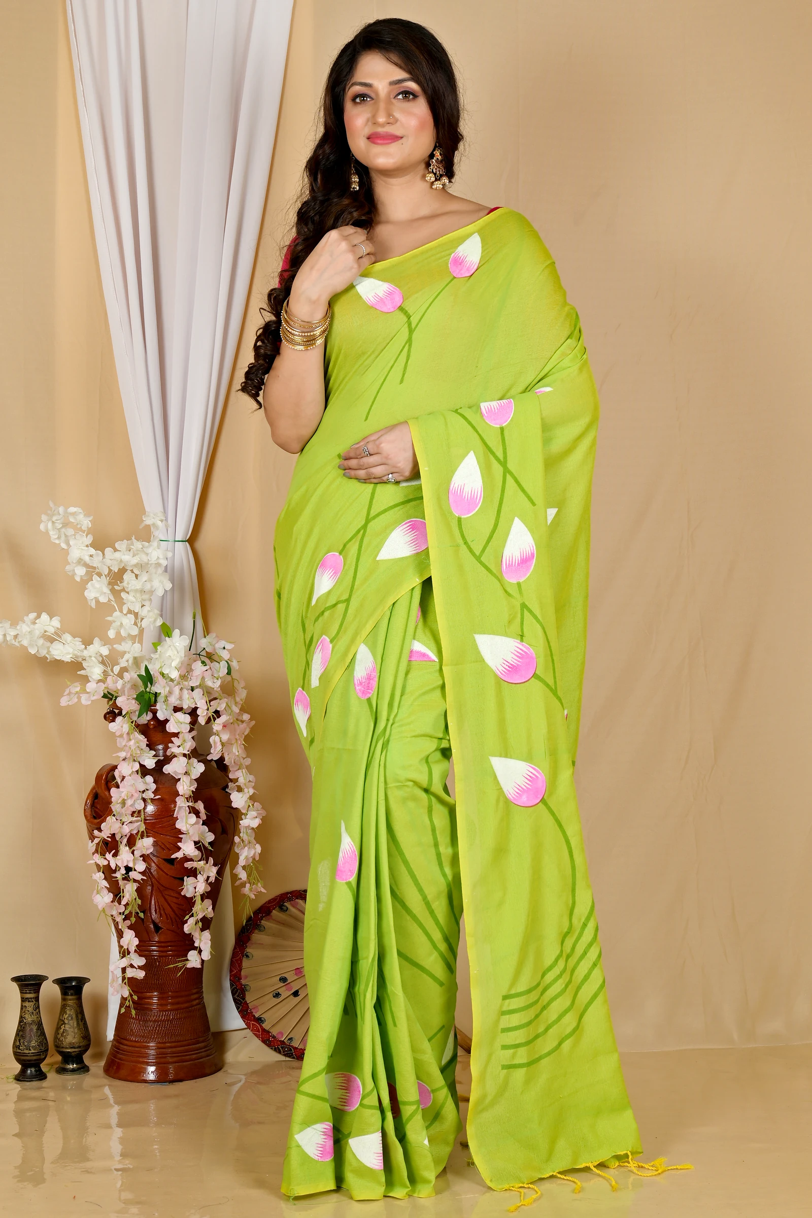 Green Pure Cotton Kamal Hand Painted Saree (1977)