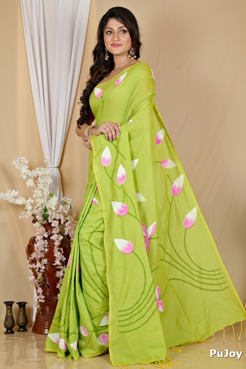 Green Pure Cotton Kamal Hand Painted Saree (1977)