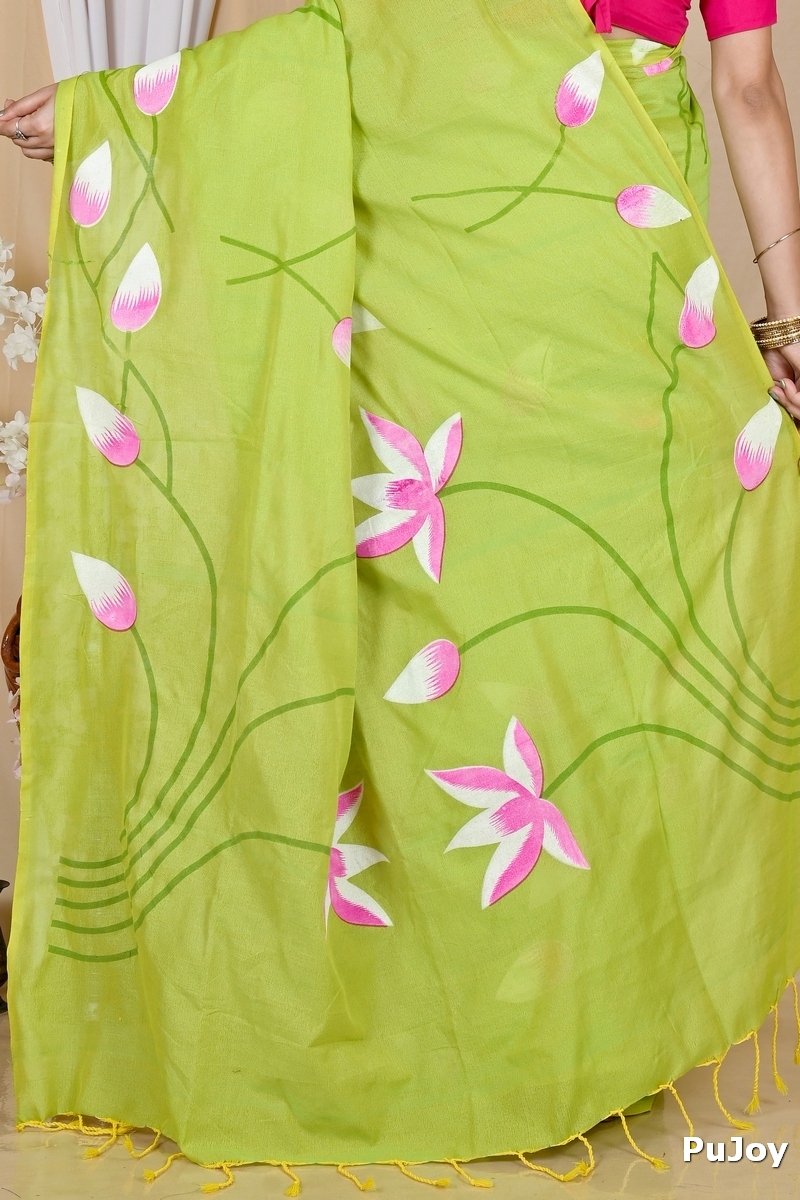 Green Pure Cotton Kamal Hand Painted Saree (1977)