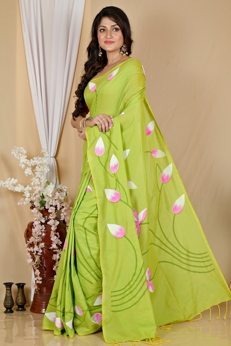 Green Pure Cotton Kamal Hand Painted Saree (1977)