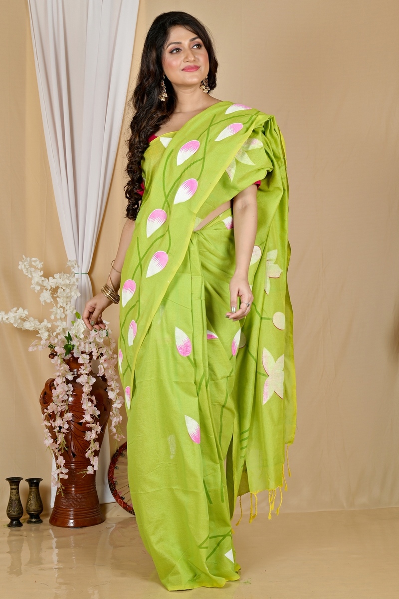 Green Pure Cotton Kamal Hand Painted Saree (1977)