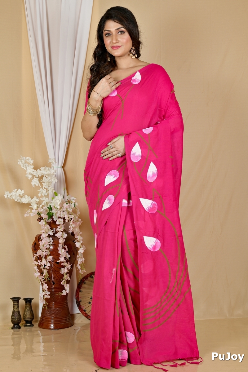 Dark Pink Pure Cotton Kamal Hand Painted Saree (1978)