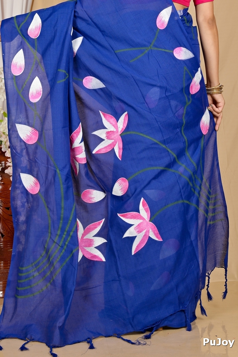 Naby Blue Pure Cotton Kamal Hand Painted Saree (1979)