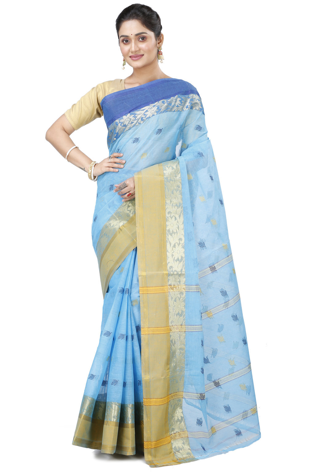 Sky Blue Pure Cotton Geena Tant Saree (198)