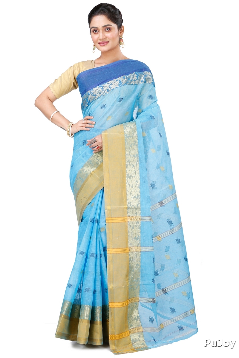 Sky Blue Pure Cotton Geena Tant Saree (198)