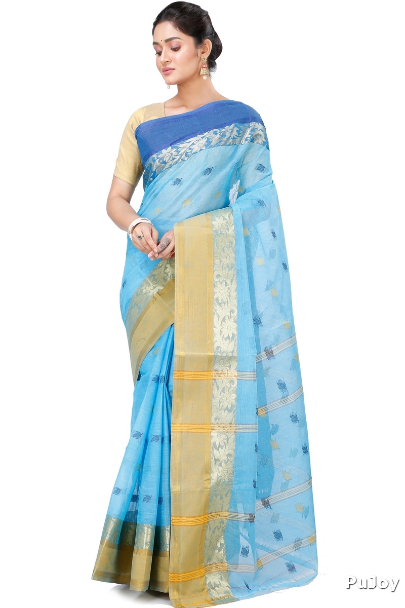 Sky Blue Pure Cotton Geena Tant Saree (198)