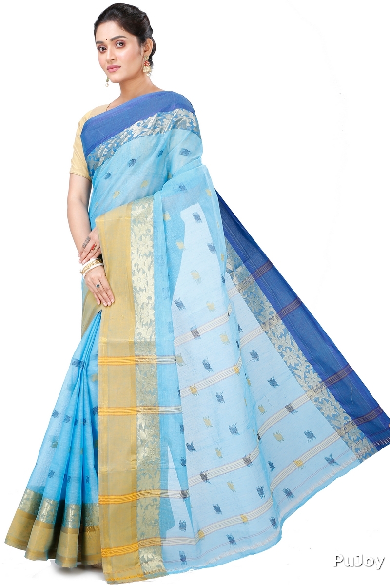 Sky Blue Pure Cotton Geena Tant Saree (198)