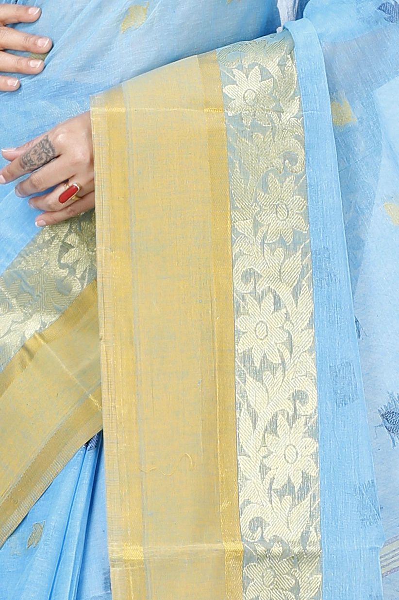 Sky Blue Pure Cotton Geena Tant Saree (198)