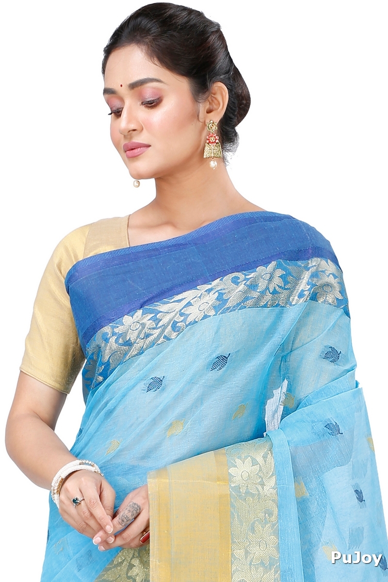 Sky Blue Pure Cotton Geena Tant Saree (198)