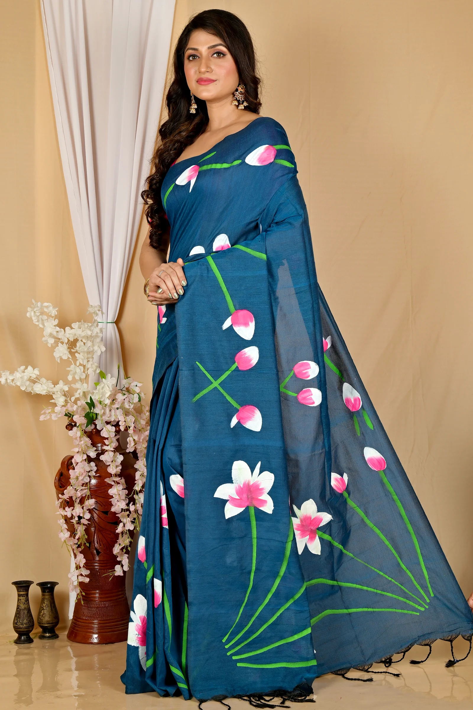 Royal Blue Pure Cotton Kamal Hand Painted Saree (1980)