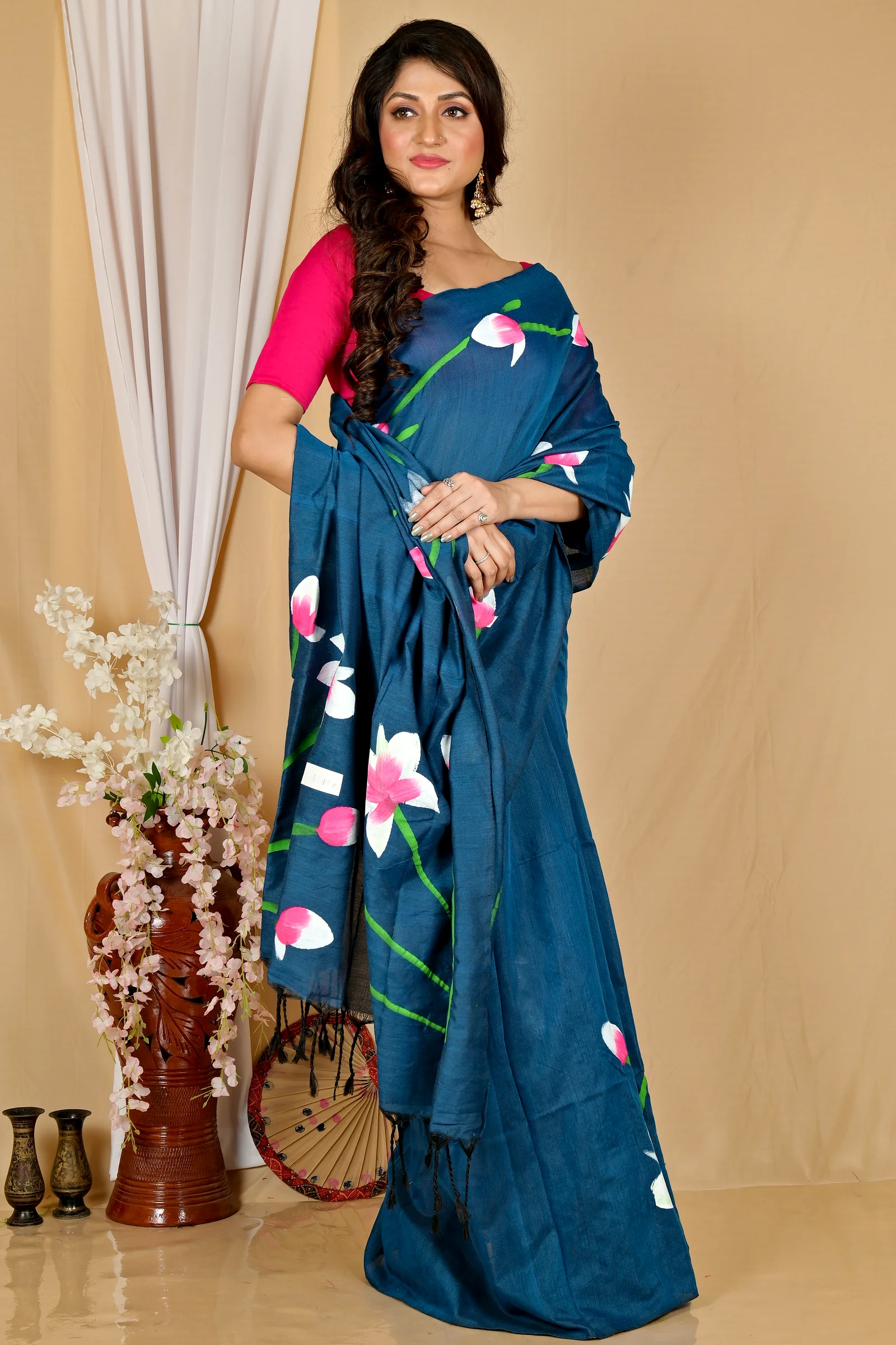 Royal Blue Pure Cotton Kamal Hand Painted Saree (1980)